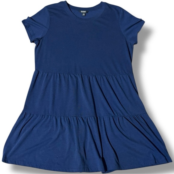 Casual Navy Blue A-Line Tiered Short Sleeve Mini Dress with Crew Neck - Picture 16 of 16